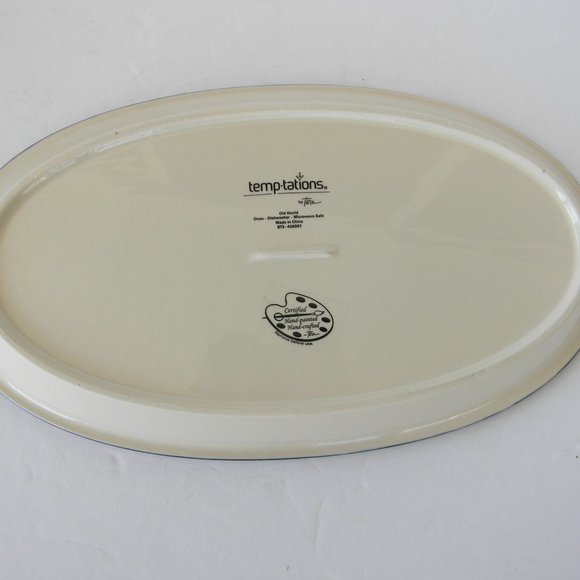 NEW TEMP-TATIONS OLD WORLD BLUE CONFETTI 12"OVAL SERVING TRAY PLATTER - Picture 2 of 3